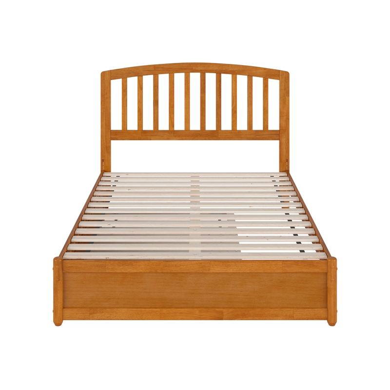 Lucia Full Wood Platform Bed with Panel Footboard & Twin Trundle in Light Toffee