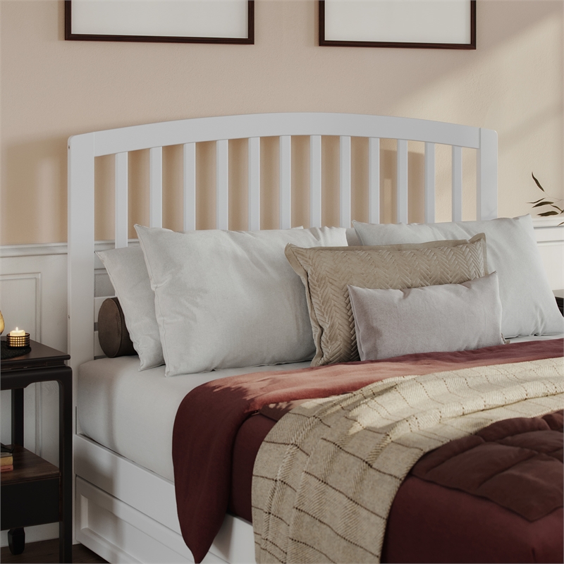 Lucia Queen Wood Platform Bed with Panel Footboard and Twin XL Trundle in White