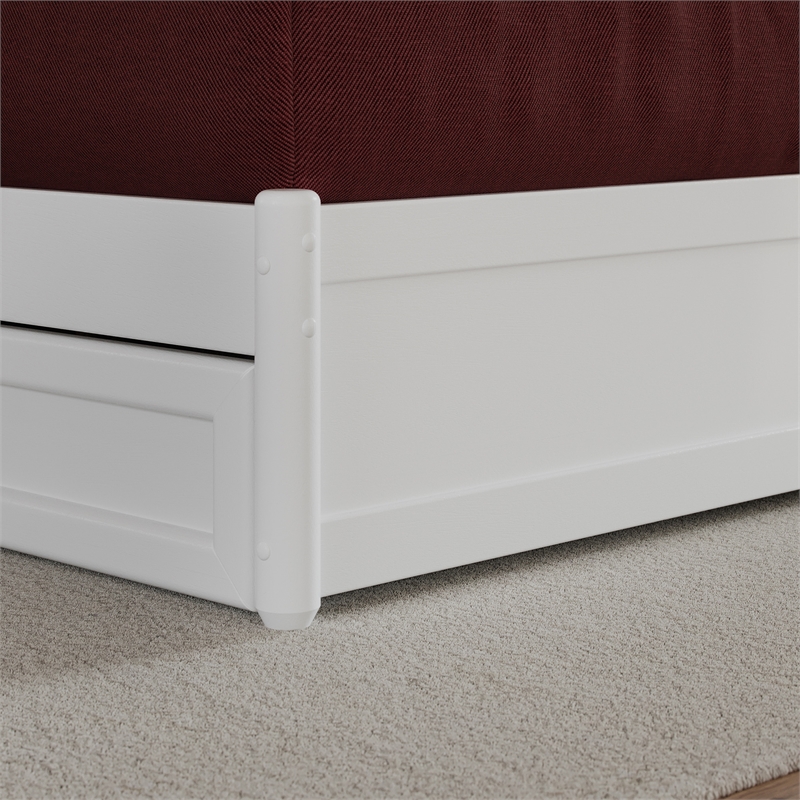 Lucia Queen Wood Platform Bed with Panel Footboard and Twin XL Trundle in White