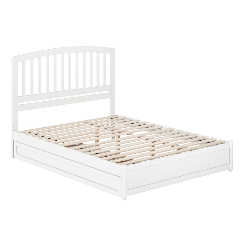 Lucia Queen Wood Platform Bed with Panel Footboard and Twin XL Trundle in White