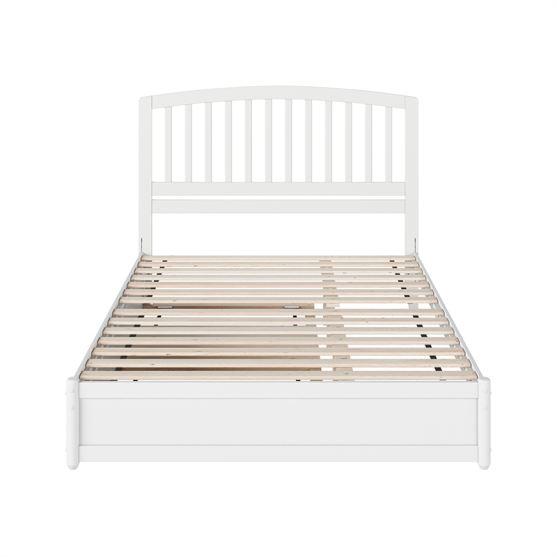Lucia Queen Wood Platform Bed with Panel Footboard and Twin XL Trundle in White