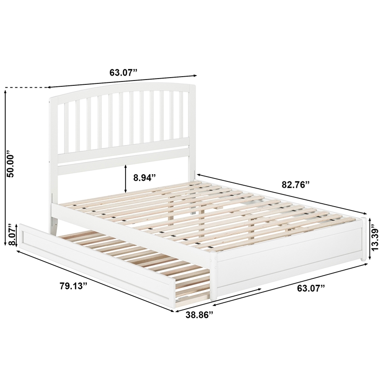 Lucia Queen Wood Platform Bed with Panel Footboard and Twin XL Trundle in White