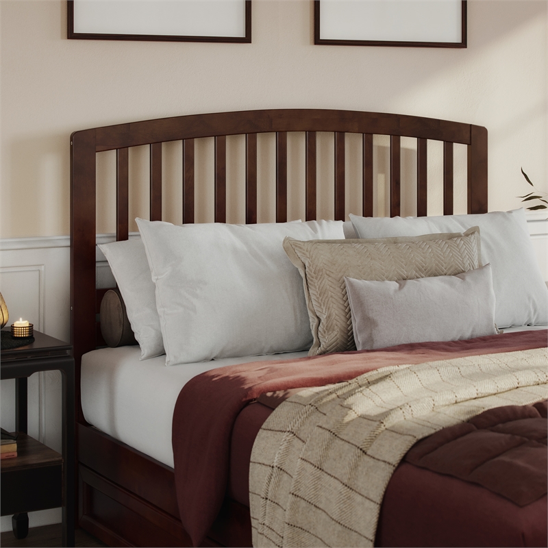 Lucia Queen Wood Platform Bed with Panel Footboard and Twin XL Trundle in Walnut