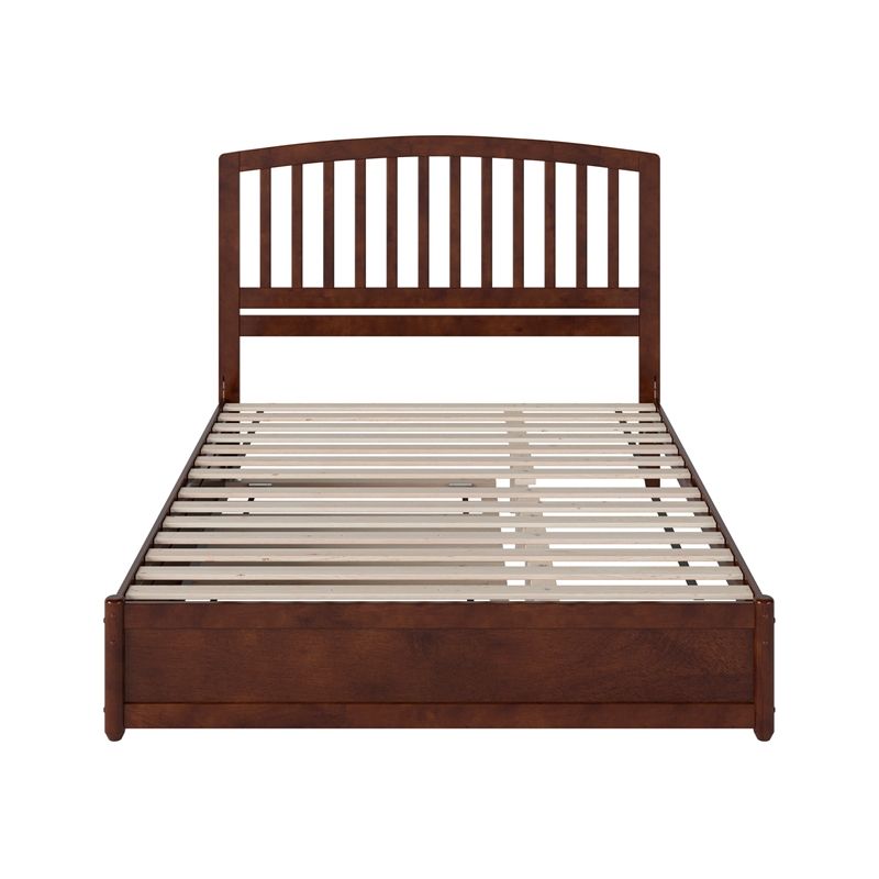 Lucia Queen Wood Platform Bed with Panel Footboard and Twin XL Trundle in Walnut