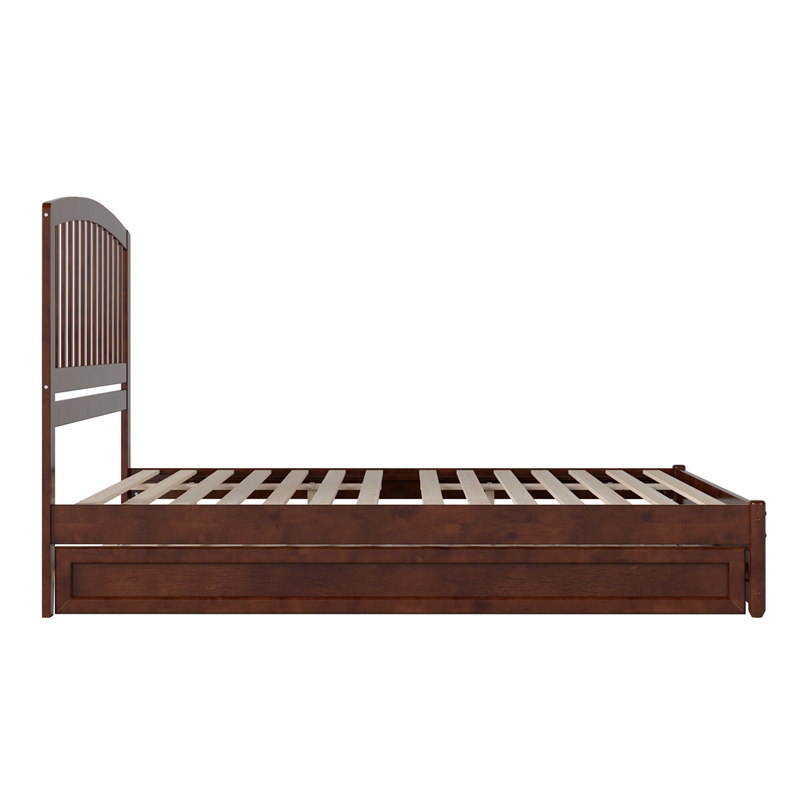 Lucia Queen Wood Platform Bed with Panel Footboard and Twin XL Trundle in Walnut