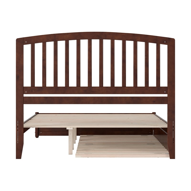 Lucia Queen Wood Platform Bed with Panel Footboard and Twin XL Trundle in Walnut