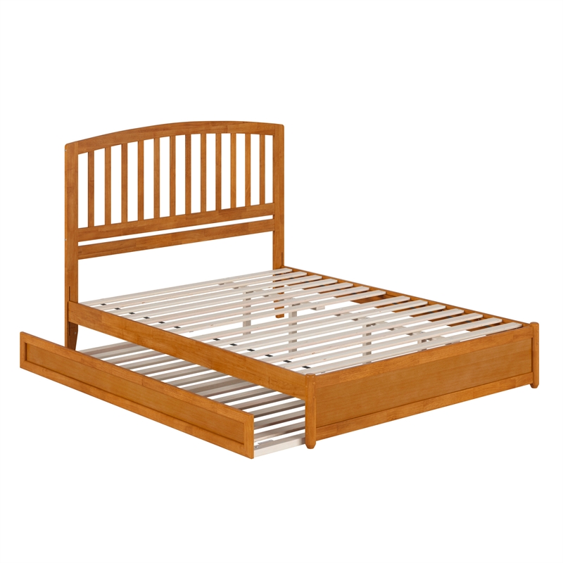 Lucia Queen Wood Platform Bed with Panel Footboard & TXL Trundle in Light Toffee