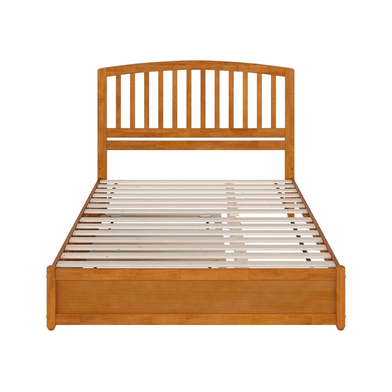 Lucia Queen Wood Platform Bed with Panel Footboard & TXL Trundle in Light Toffee