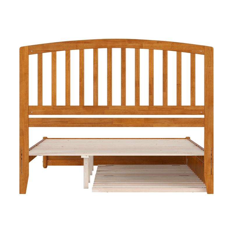 Lucia Queen Wood Platform Bed with Panel Footboard & TXL Trundle in Light Toffee