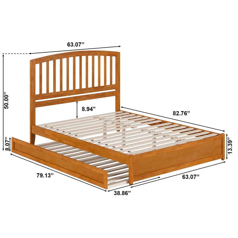 Lucia Queen Wood Platform Bed with Panel Footboard & TXL Trundle in Light Toffee