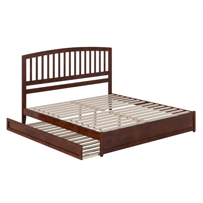 Lucia King Wood Platform Bed with Panel Footboard and Twin XL Trundle in Walnut