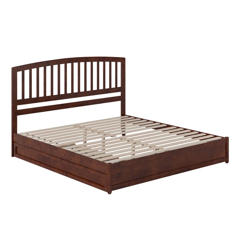 Lucia King Wood Platform Bed with Panel Footboard and Twin XL Trundle in Walnut