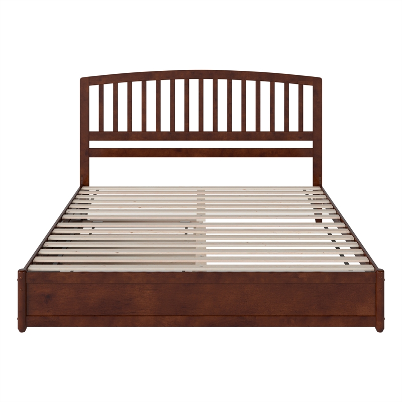 Lucia King Wood Platform Bed with Panel Footboard and Twin XL Trundle in Walnut