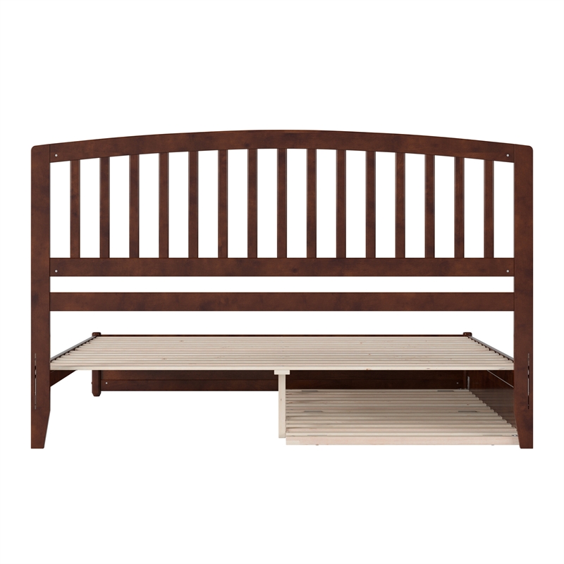 Lucia King Wood Platform Bed with Panel Footboard and Twin XL Trundle in Walnut