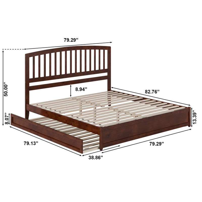 Lucia King Wood Platform Bed with Panel Footboard and Twin XL Trundle in Walnut