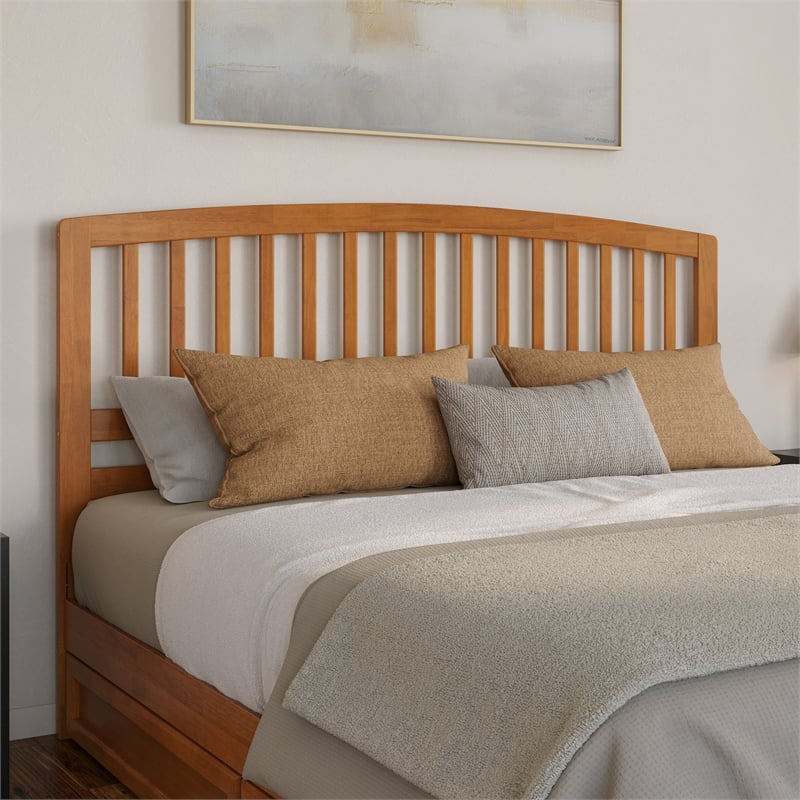 Lucia King Wood Platform Bed with Panel Footboard & TXL Trundle in Light Toffee