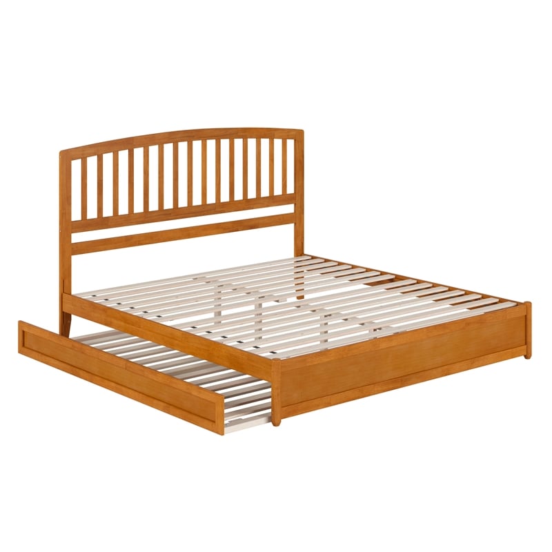 Lucia King Wood Platform Bed with Panel Footboard & TXL Trundle in Light Toffee