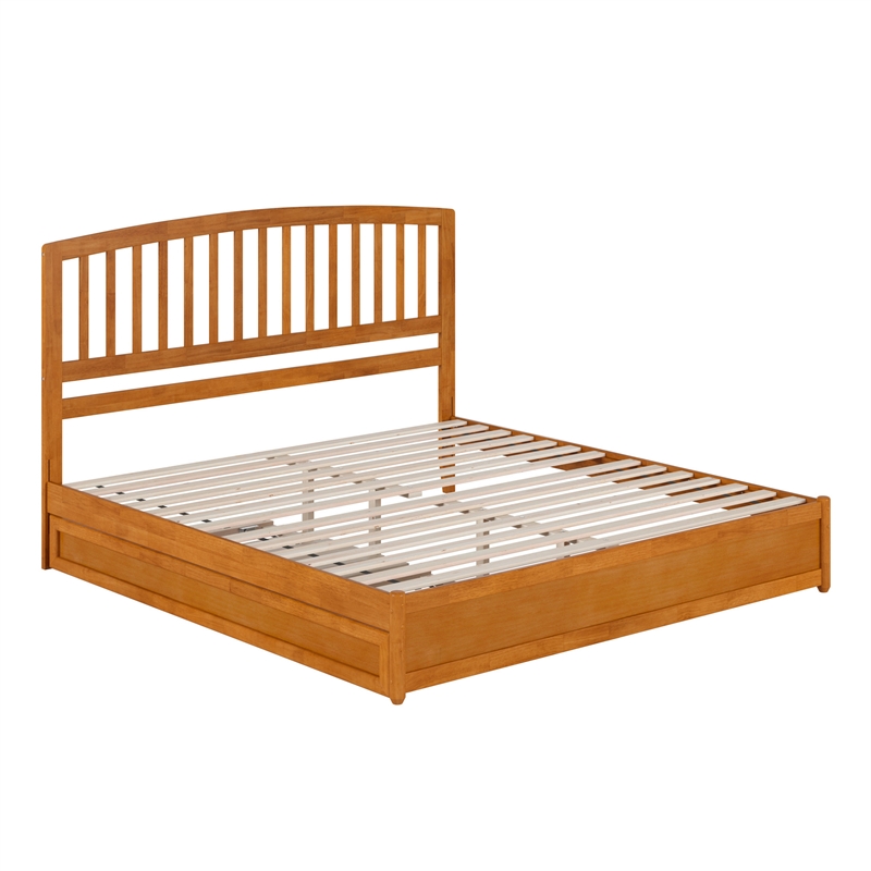 Lucia King Wood Platform Bed with Panel Footboard & TXL Trundle in Light Toffee