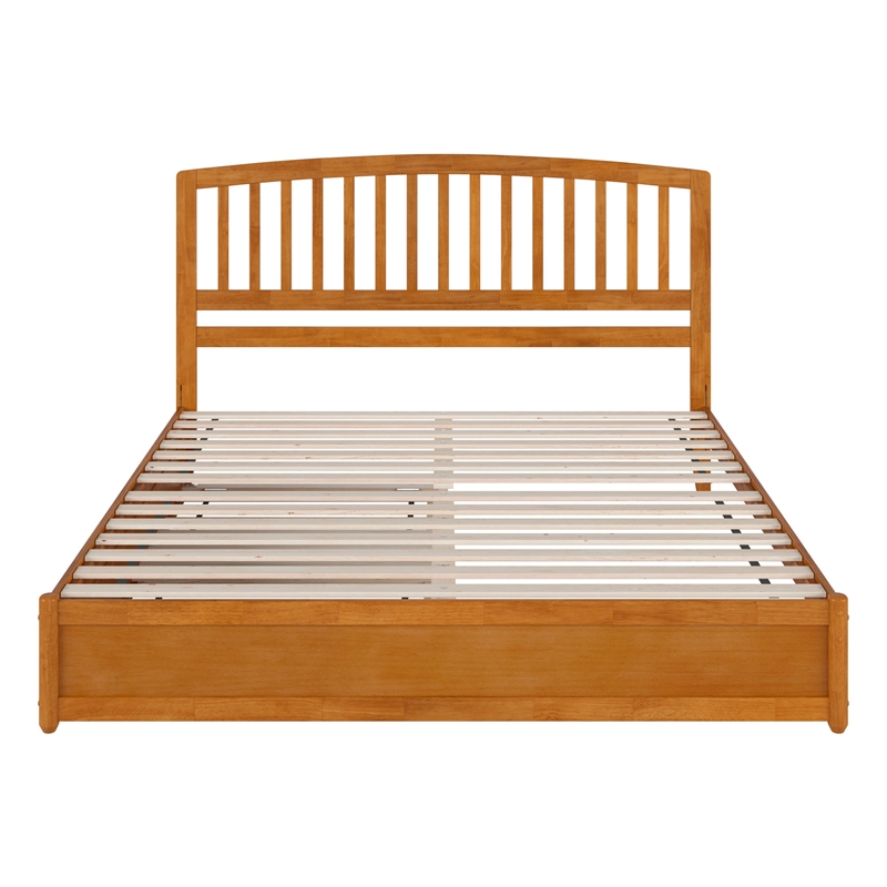 Lucia King Wood Platform Bed with Panel Footboard & TXL Trundle in Light Toffee