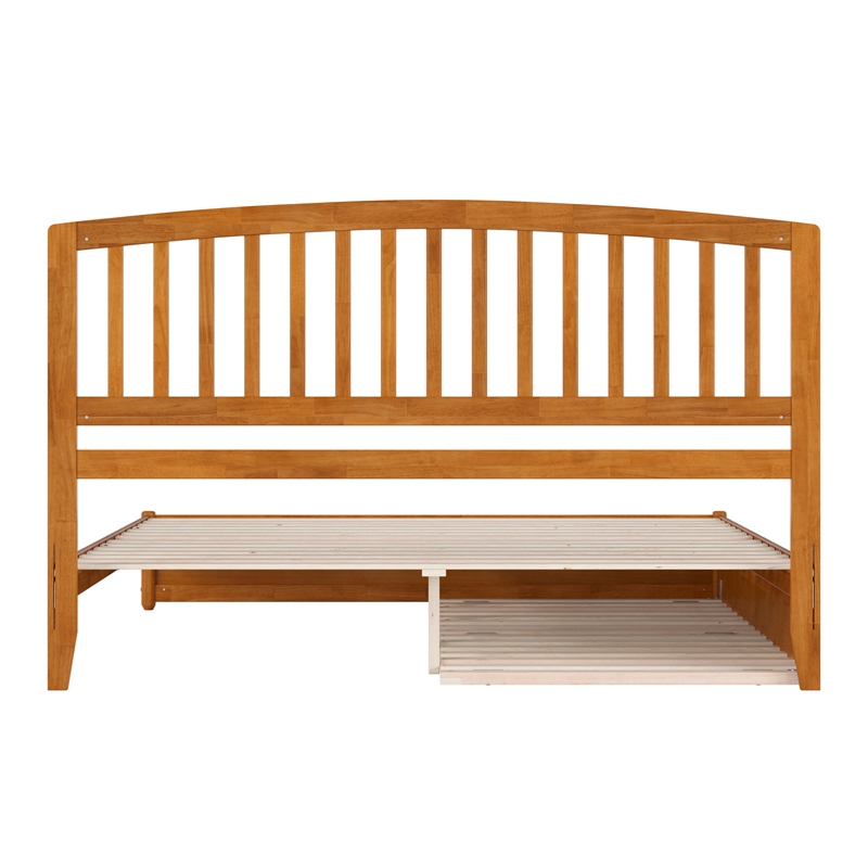 Lucia King Wood Platform Bed with Panel Footboard & TXL Trundle in Light Toffee