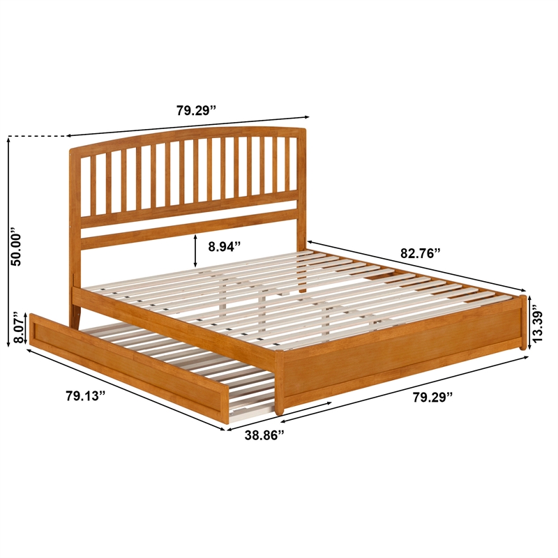 Lucia King Wood Platform Bed with Panel Footboard & TXL Trundle in Light Toffee