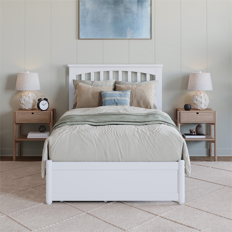 Everett Twin XL Wood Platform Bed with Panel Footboard & Drawers in White