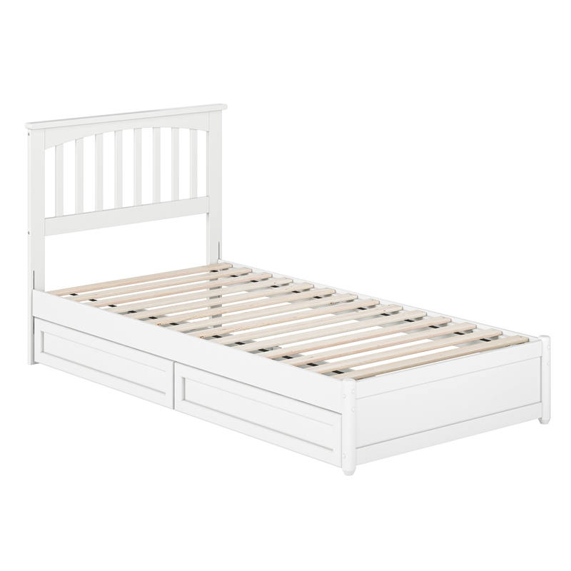 Everett Twin XL Wood Platform Bed with Panel Footboard & Drawers in White