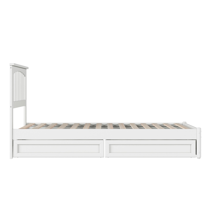 Everett Twin XL Wood Platform Bed with Panel Footboard & Drawers in White