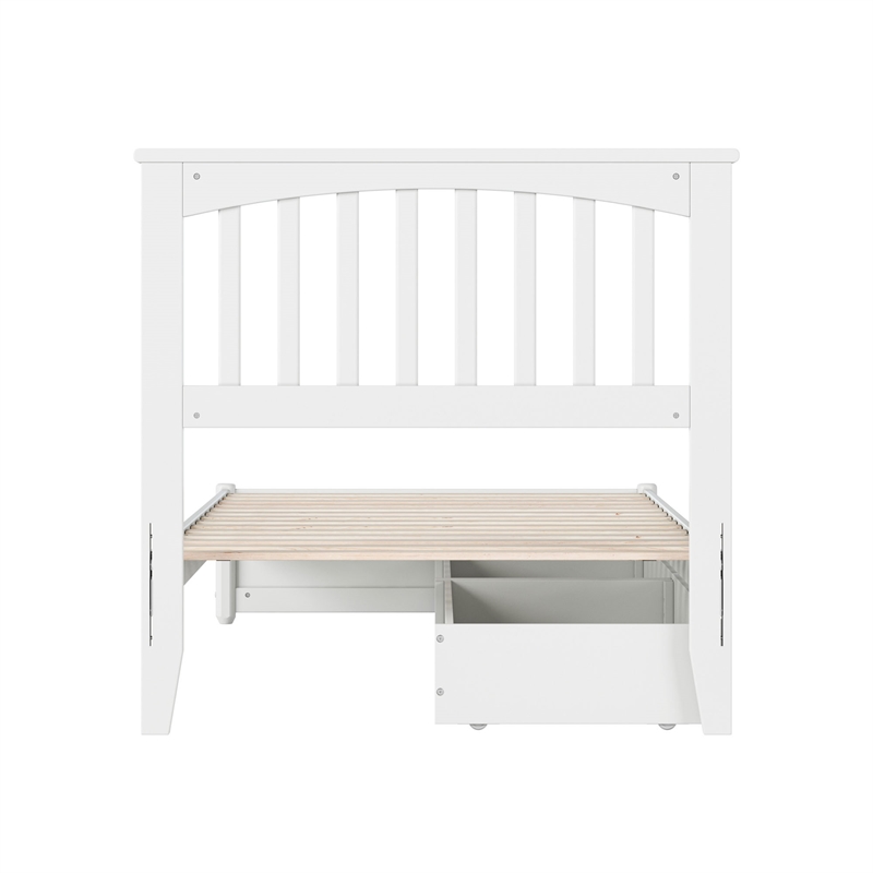 Everett Twin XL Wood Platform Bed with Panel Footboard & Drawers in White