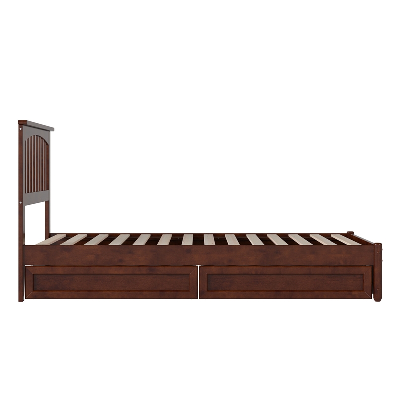 Everett Twin XL Wood Platform Bed with Panel Footboard & Drawers in Walnut