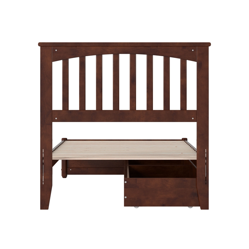Everett Twin XL Wood Platform Bed with Panel Footboard & Drawers in Walnut