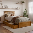 Everett Twin XL Wood Platform Bed with Panel Footboard & Drawers in Light Toffee