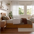 Everett Twin XL Wood Platform Bed with Panel Footboard & Drawers in Light Toffee