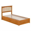 Everett Twin XL Wood Platform Bed with Panel Footboard & Drawers in Light Toffee