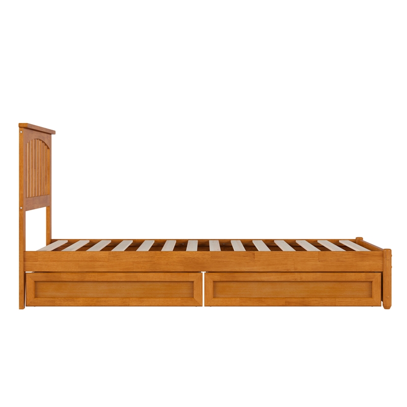 Everett Twin XL Wood Platform Bed with Panel Footboard & Drawers in Light Toffee