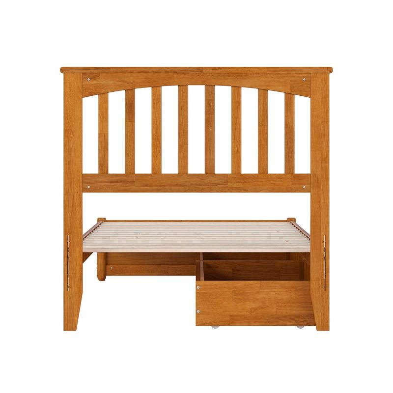 Everett Twin XL Wood Platform Bed with Panel Footboard & Drawers in Light Toffee