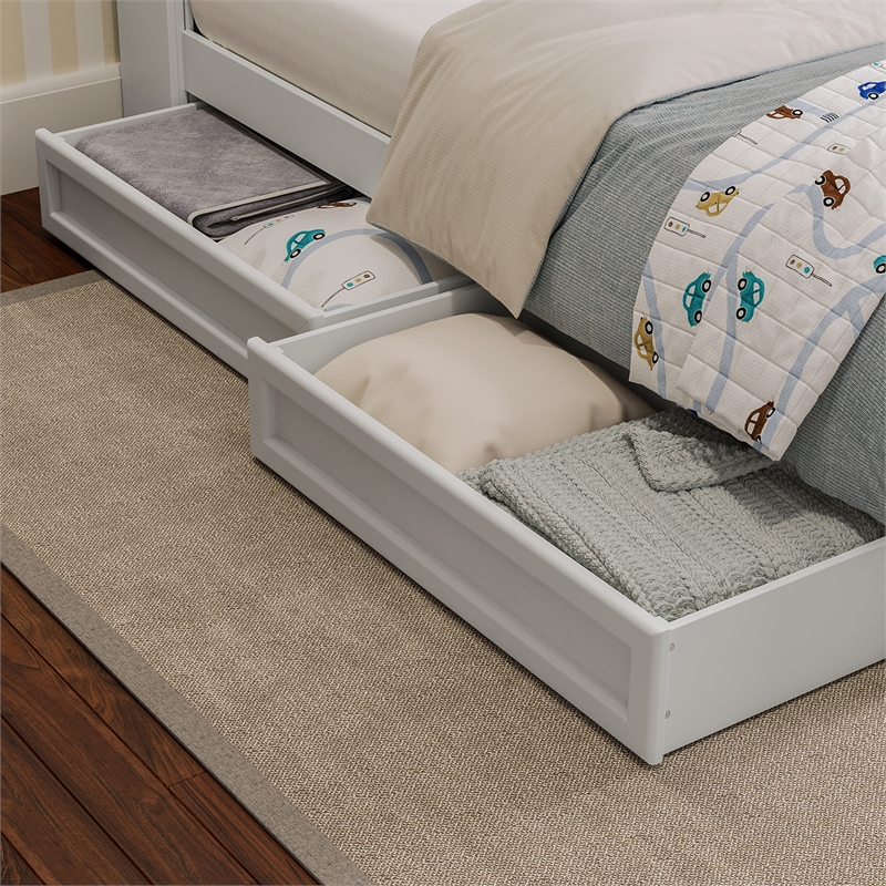 Everett Twin Wood Platform Bed with Panel Footboard and Storage Drawers in White