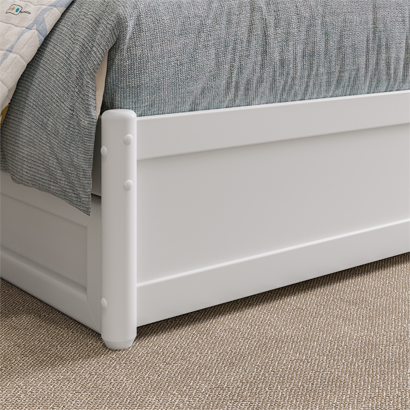 Everett Twin Wood Platform Bed with Panel Footboard and Storage Drawers in White