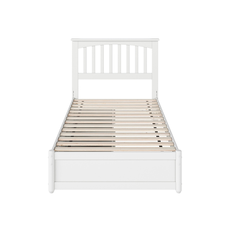Everett Twin Wood Platform Bed with Panel Footboard and Storage Drawers in White