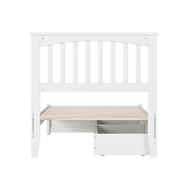 Everett Twin Wood Platform Bed with Panel Footboard and Storage Drawers in White