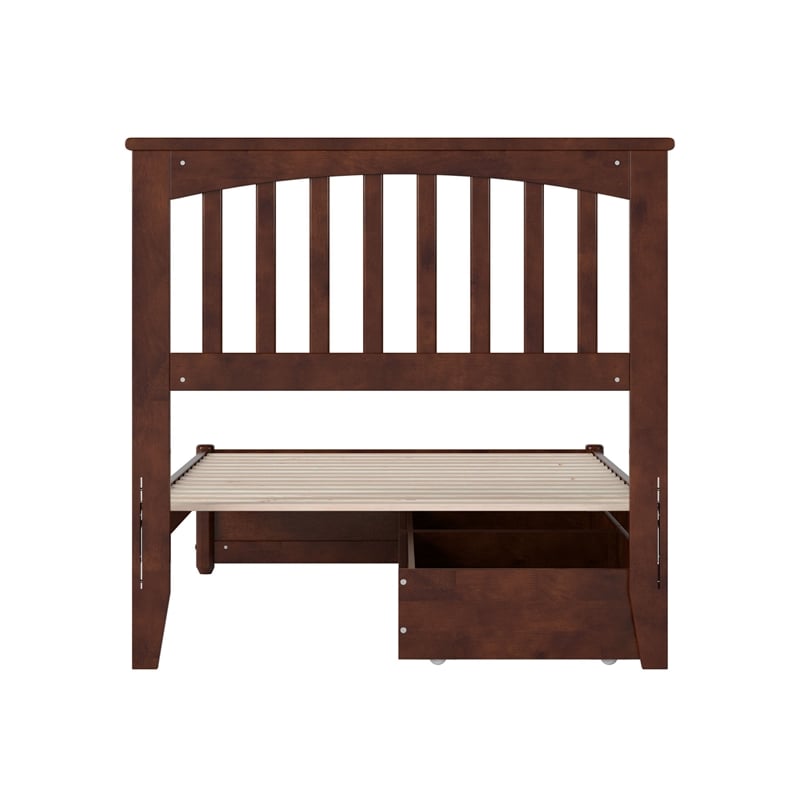 Everett Twin Wood Platform Bed with Panel Footboard & Storage Drawers in Walnut