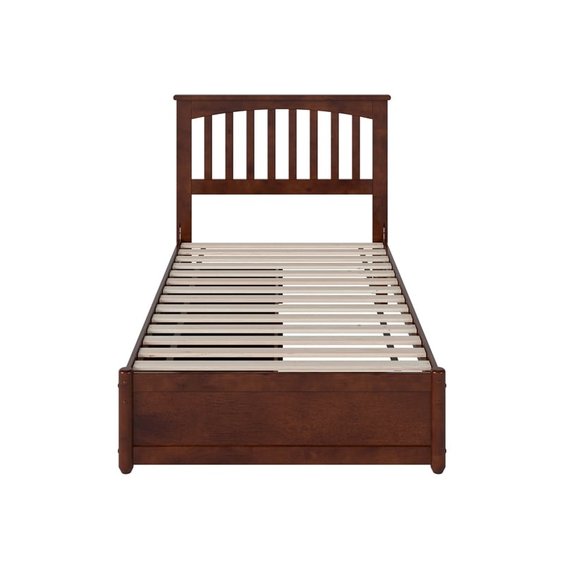 Everett Twin Wood Platform Bed with Panel Footboard & Storage Drawers in Walnut