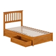 Everett Twin Wood Platform Bed with Panel Footboard & Drawers in Light Toffee