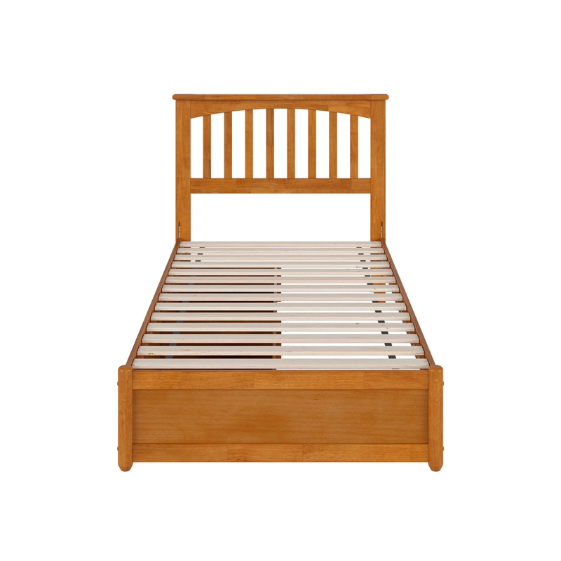 Everett Twin Wood Platform Bed with Panel Footboard & Drawers in Light Toffee