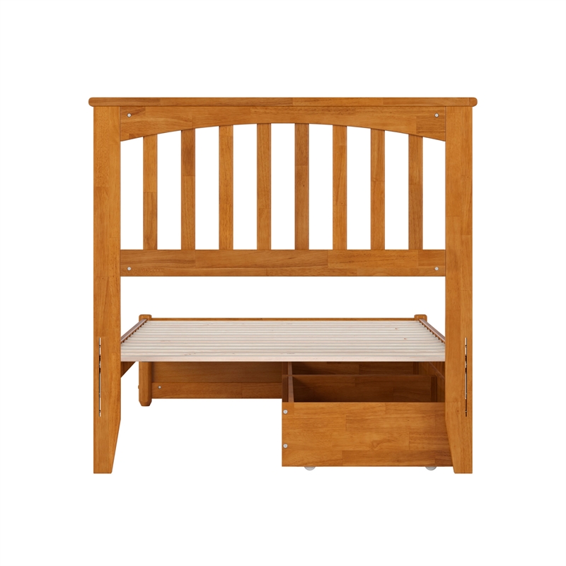 Everett Twin Wood Platform Bed with Panel Footboard & Drawers in Light Toffee