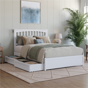 Everett Full Wood Platform Bed with Panel Footboard and Storage Drawers in White