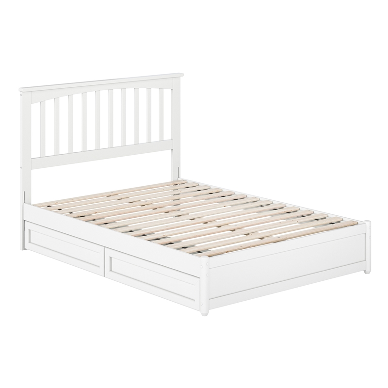 Everett Full Wood Platform Bed with Panel Footboard and Storage Drawers in White