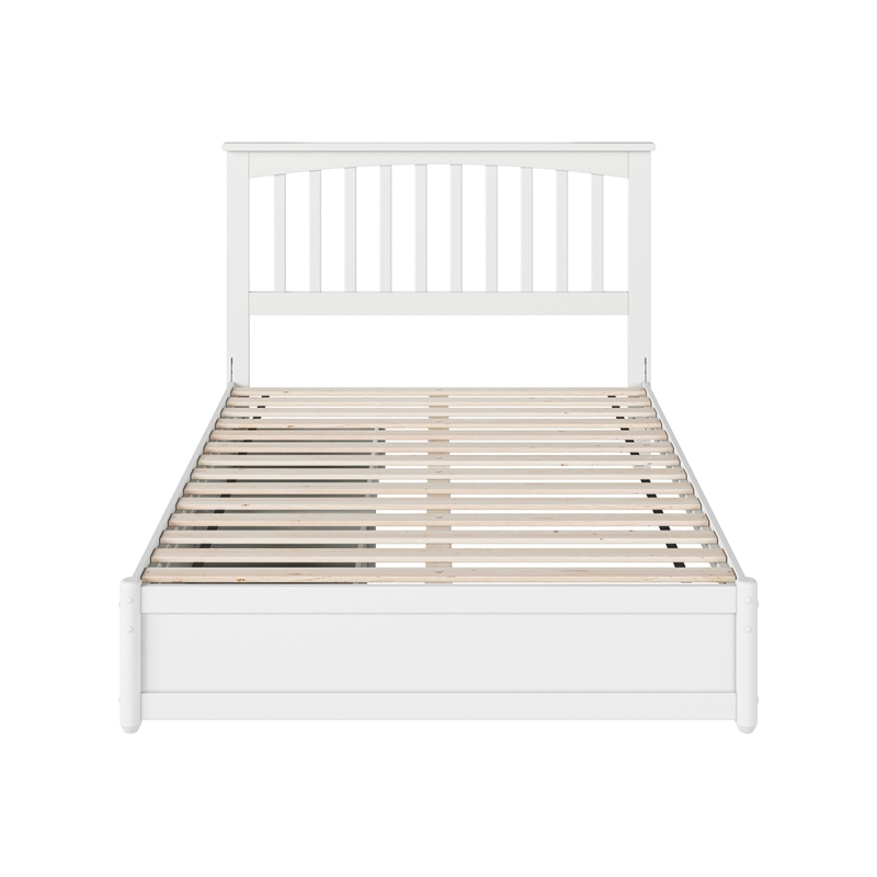 Everett Full Wood Platform Bed with Panel Footboard and Storage Drawers in White