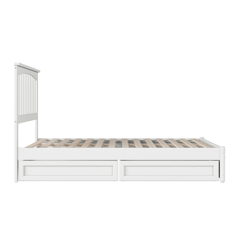 Everett Full Wood Platform Bed with Panel Footboard and Storage Drawers in White