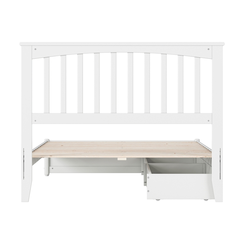 Everett Full Wood Platform Bed with Panel Footboard and Storage Drawers in White